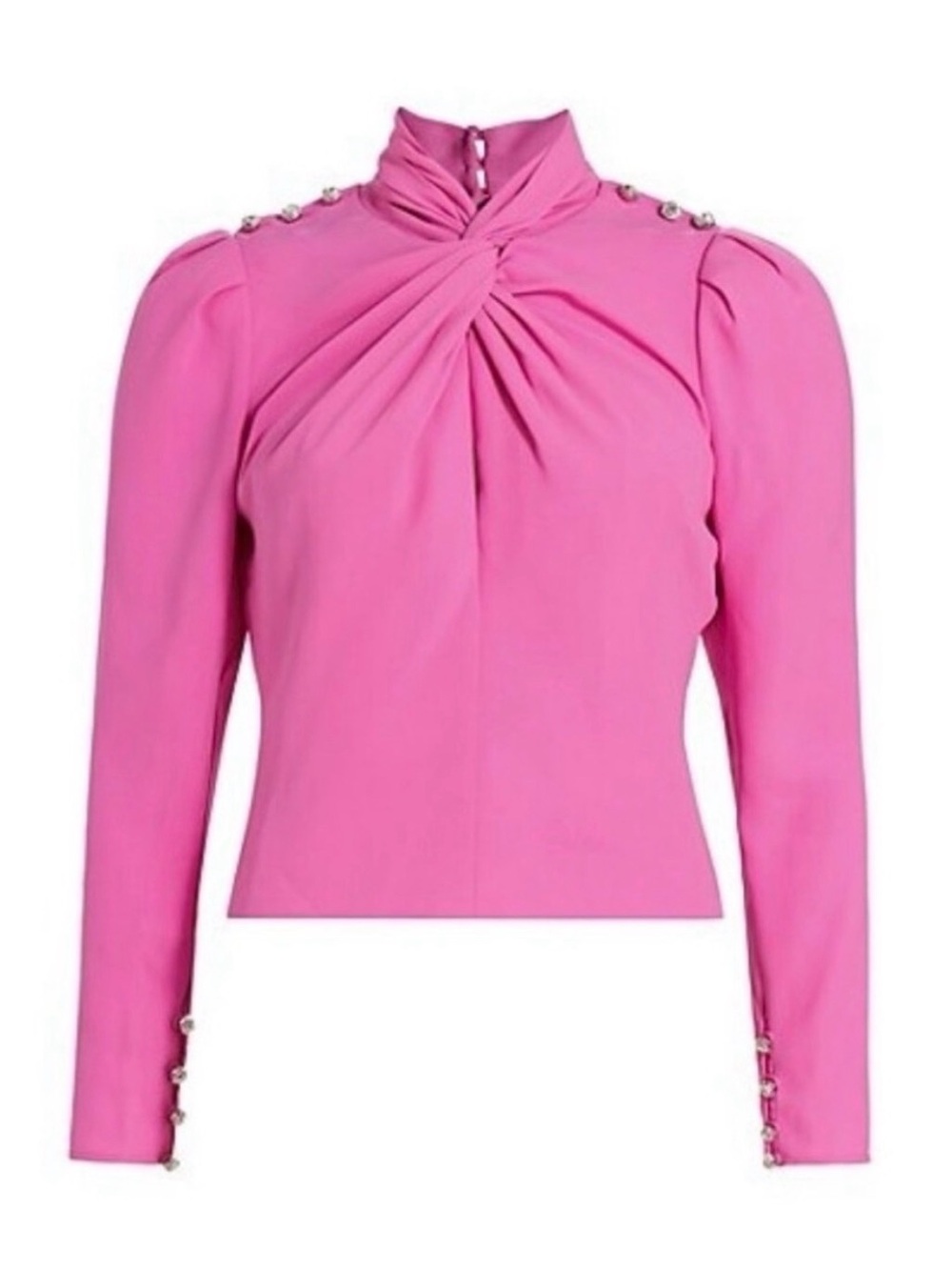 Self-Portrait Hot Pink Twisted High-Neck Long Sleeve Top